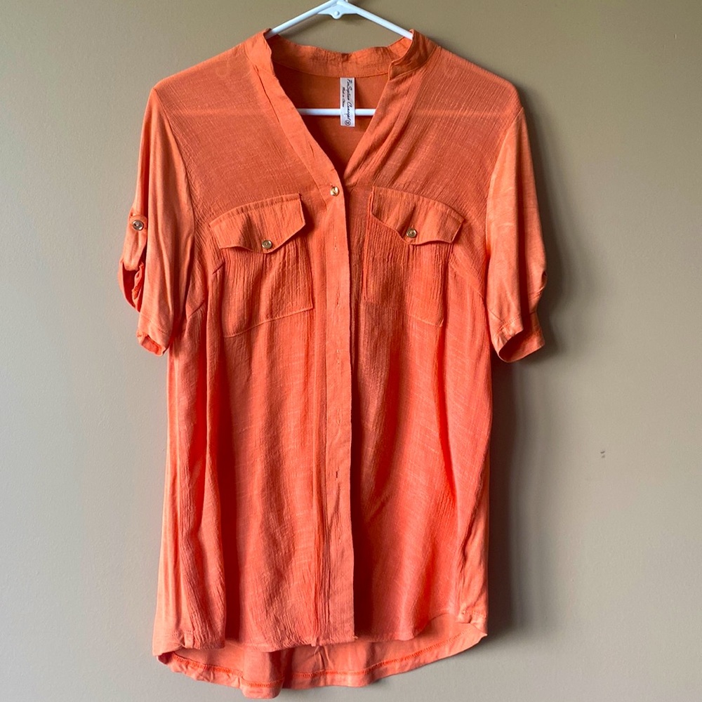 Per Seption Concept Orange Button Down Top